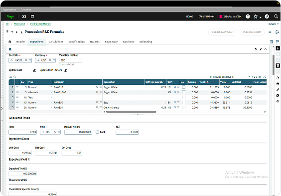 Formula & Recipe Management